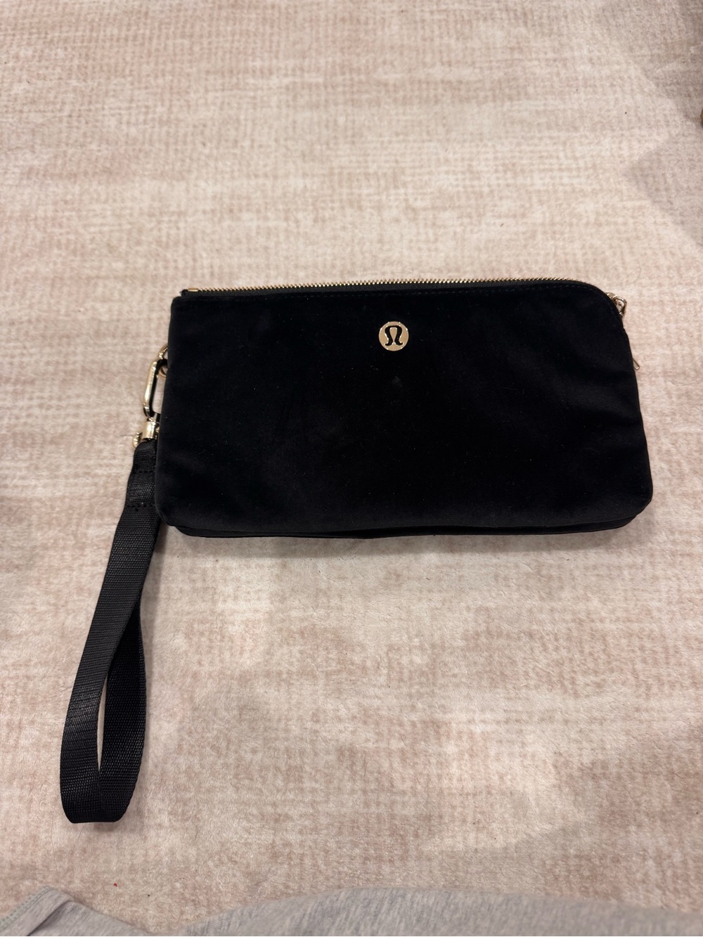 lululemon athletica Black Velvet Wristlet with Gold Accent